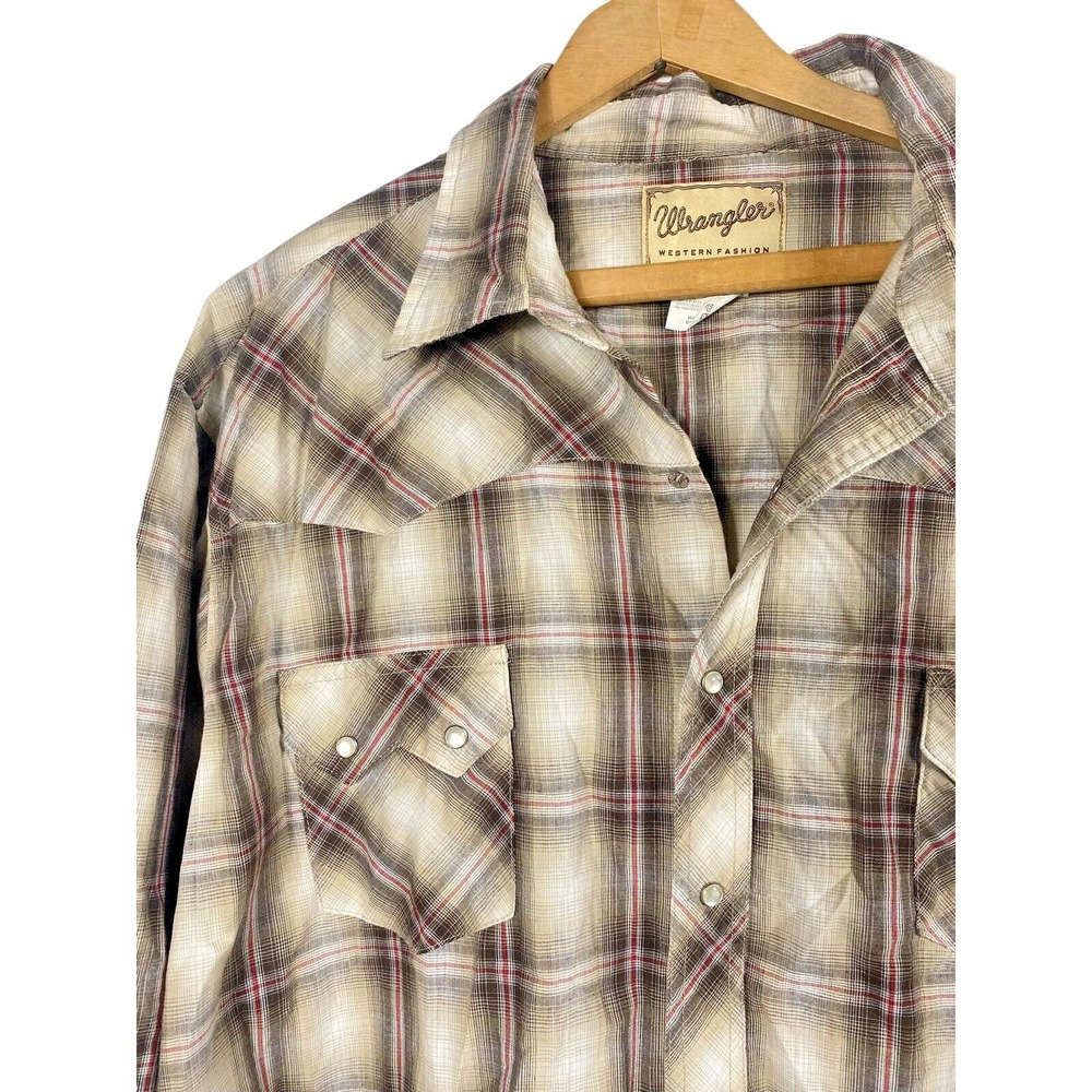 Wrangler Pearl Snap Shirt Size 3XL Mens Country Western Tan Brown Red Plaid